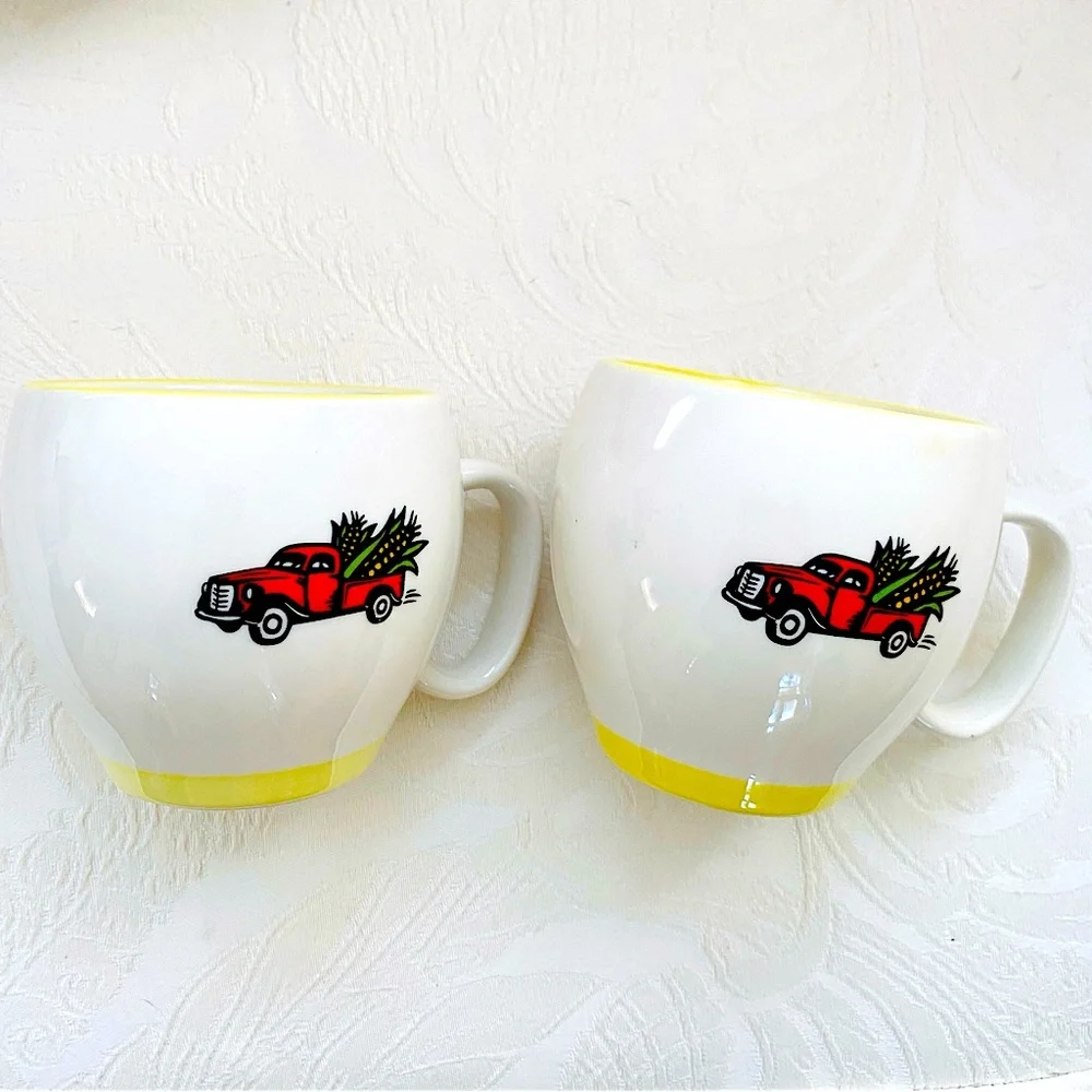 VINTAGE TRUCK Dale & Thomas Mugs Corn Popcorn Cream Cups Set Truck Country Farm